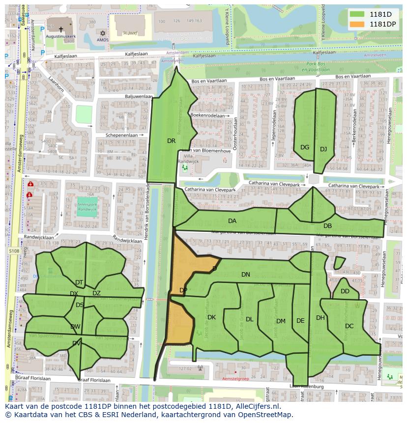 Afbeelding van het postcodegebied 1181 DP op de kaart.