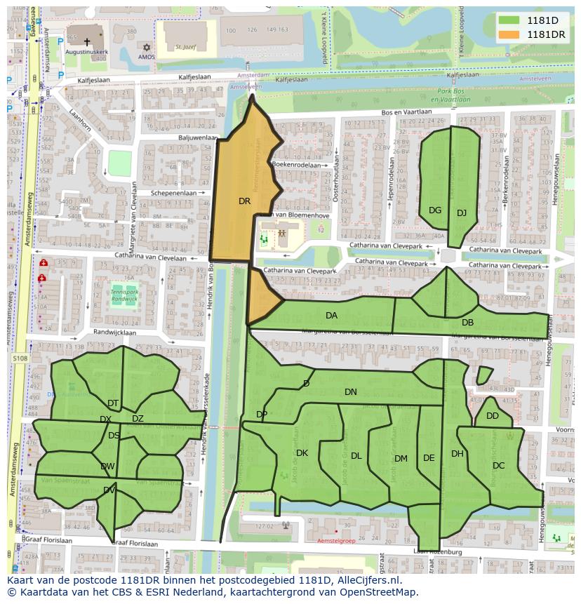 Afbeelding van het postcodegebied 1181 DR op de kaart.