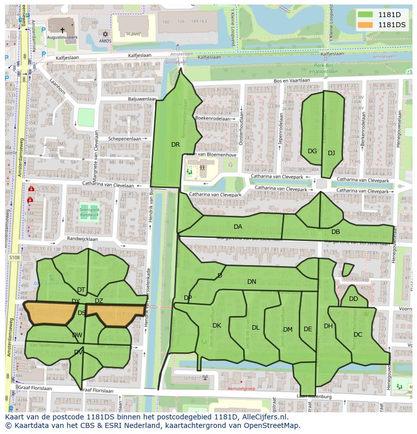 Afbeelding van het postcodegebied 1181 DS op de kaart.