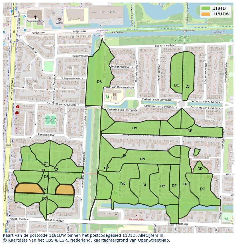 Afbeelding van het postcodegebied 1181 DW op de kaart.