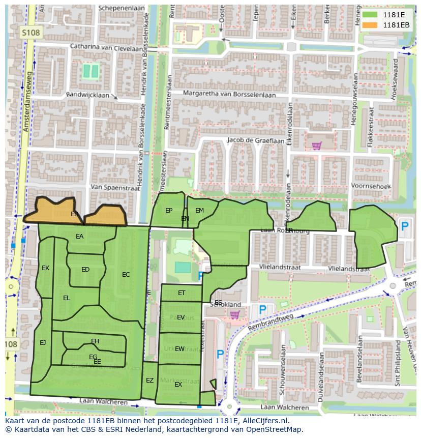 Afbeelding van het postcodegebied 1181 EB op de kaart.