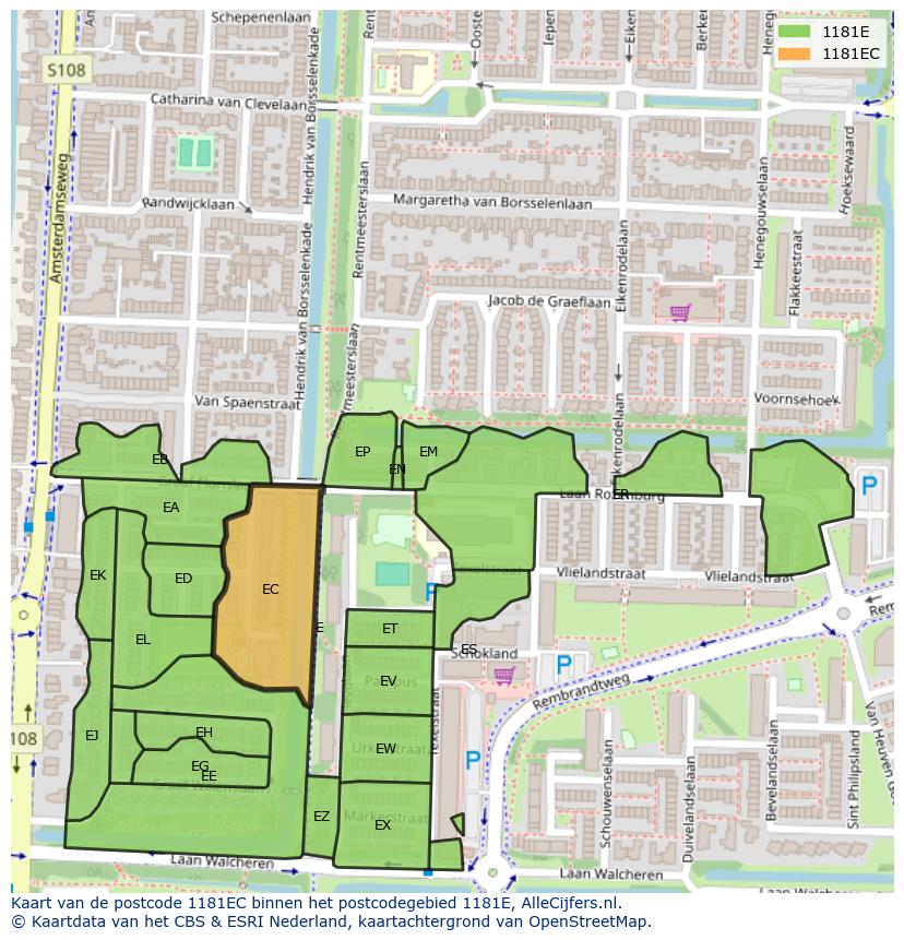 Afbeelding van het postcodegebied 1181 EC op de kaart.