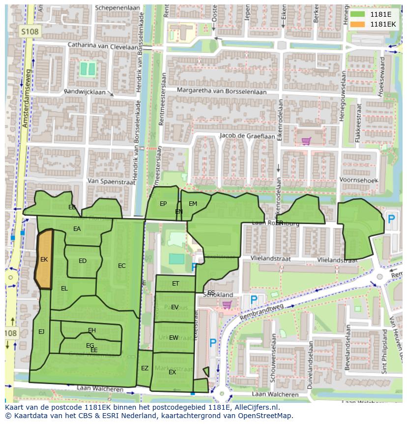Afbeelding van het postcodegebied 1181 EK op de kaart.