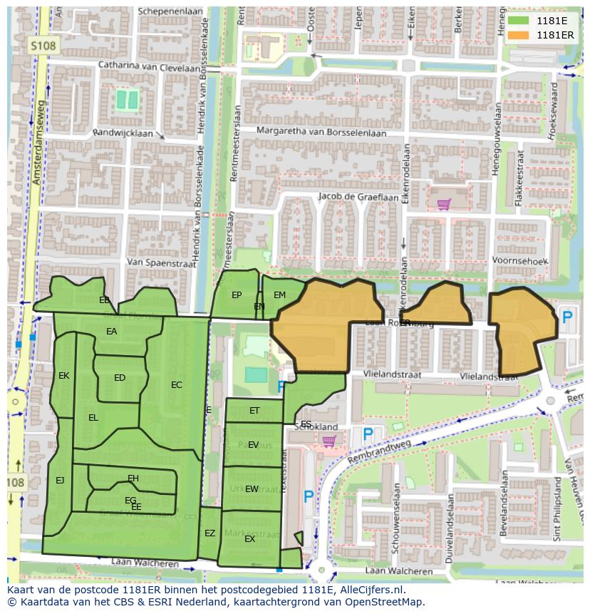 Afbeelding van het postcodegebied 1181 ER op de kaart.