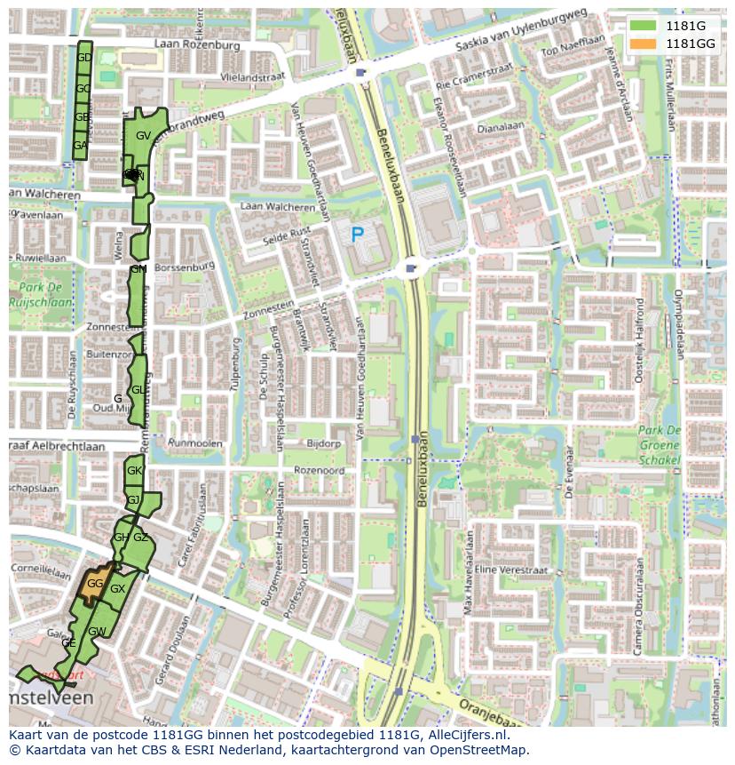 Afbeelding van het postcodegebied 1181 GG op de kaart.