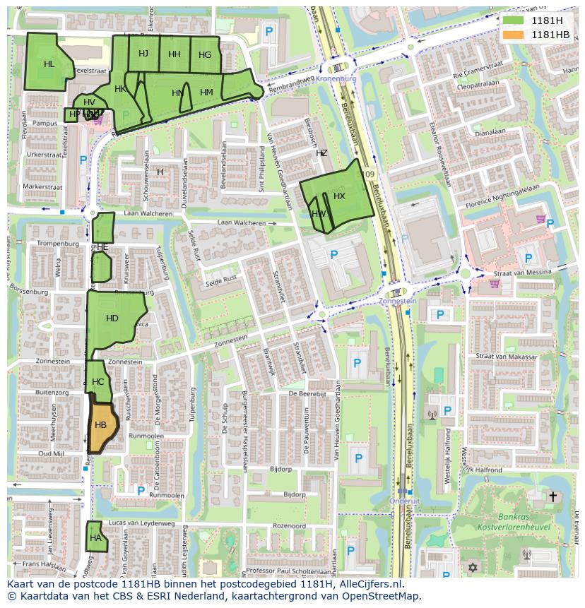 Afbeelding van het postcodegebied 1181 HB op de kaart.