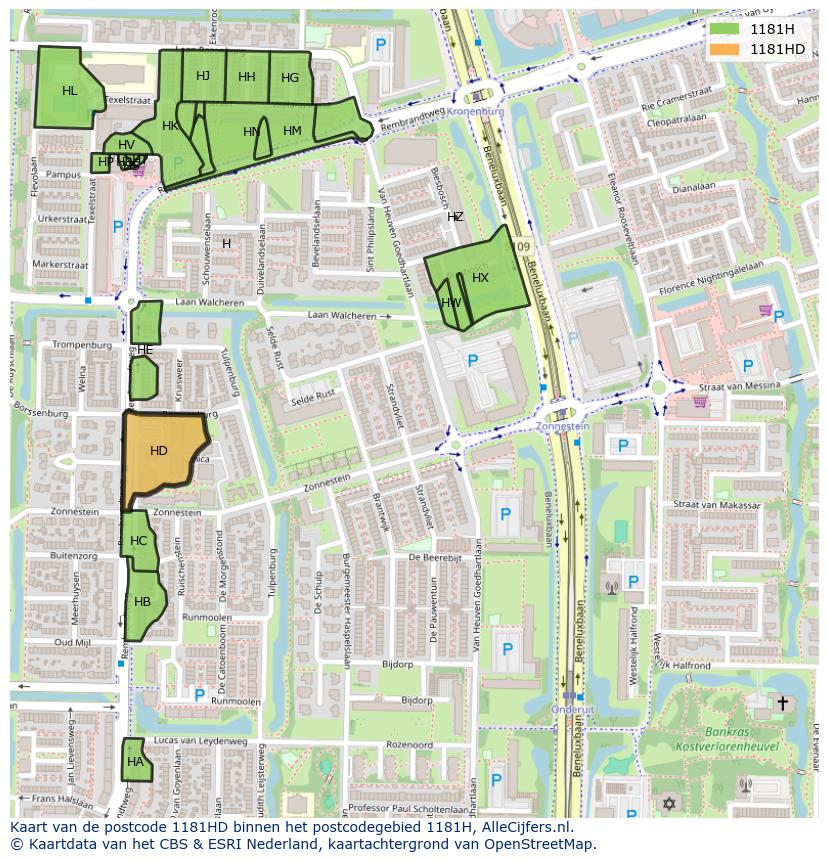 Afbeelding van het postcodegebied 1181 HD op de kaart.
