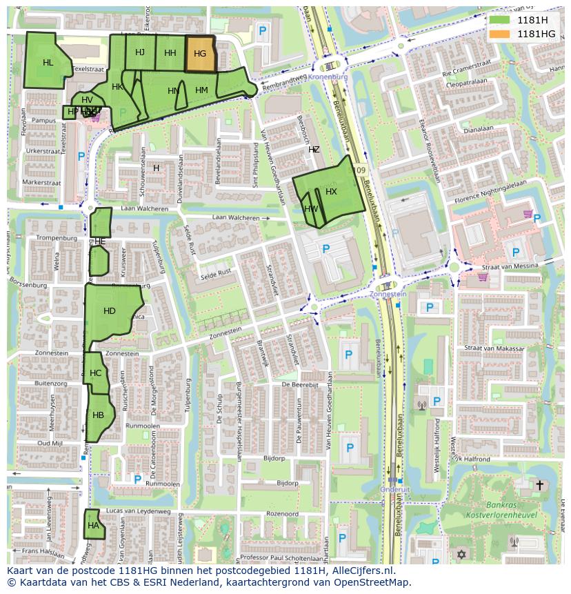 Afbeelding van het postcodegebied 1181 HG op de kaart.