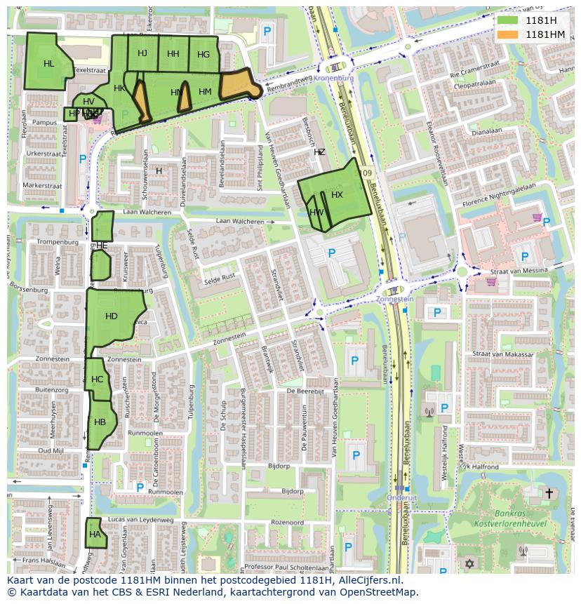 Afbeelding van het postcodegebied 1181 HM op de kaart.