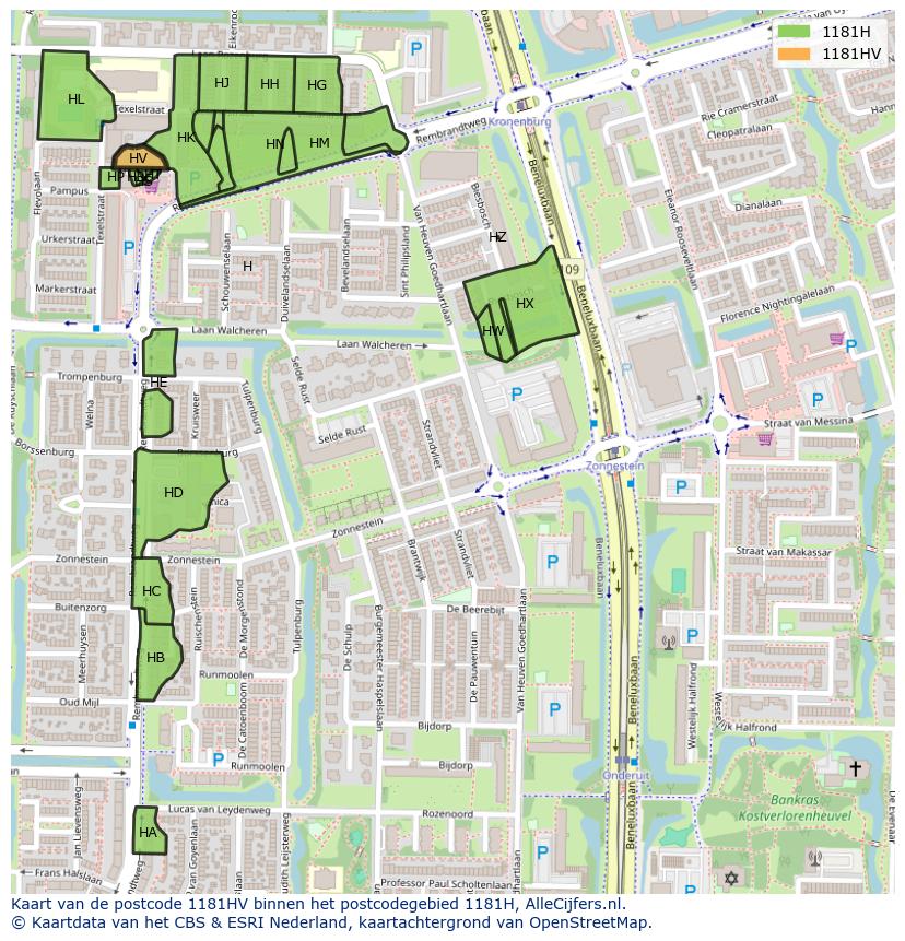 Afbeelding van het postcodegebied 1181 HV op de kaart.