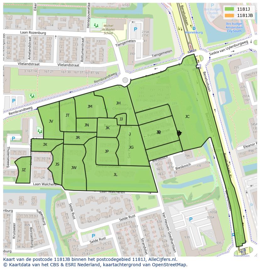 Afbeelding van het postcodegebied 1181 JB op de kaart.