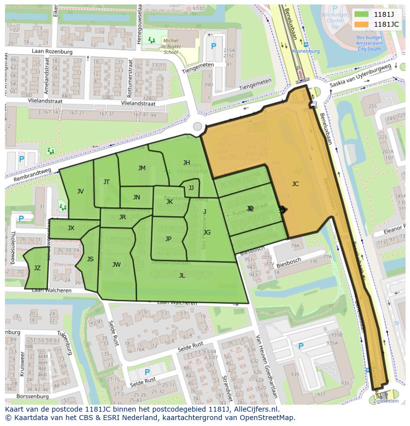 Afbeelding van het postcodegebied 1181 JC op de kaart.