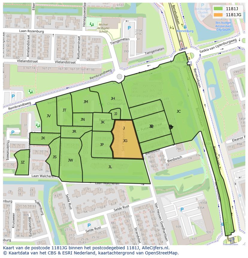 Afbeelding van het postcodegebied 1181 JG op de kaart.
