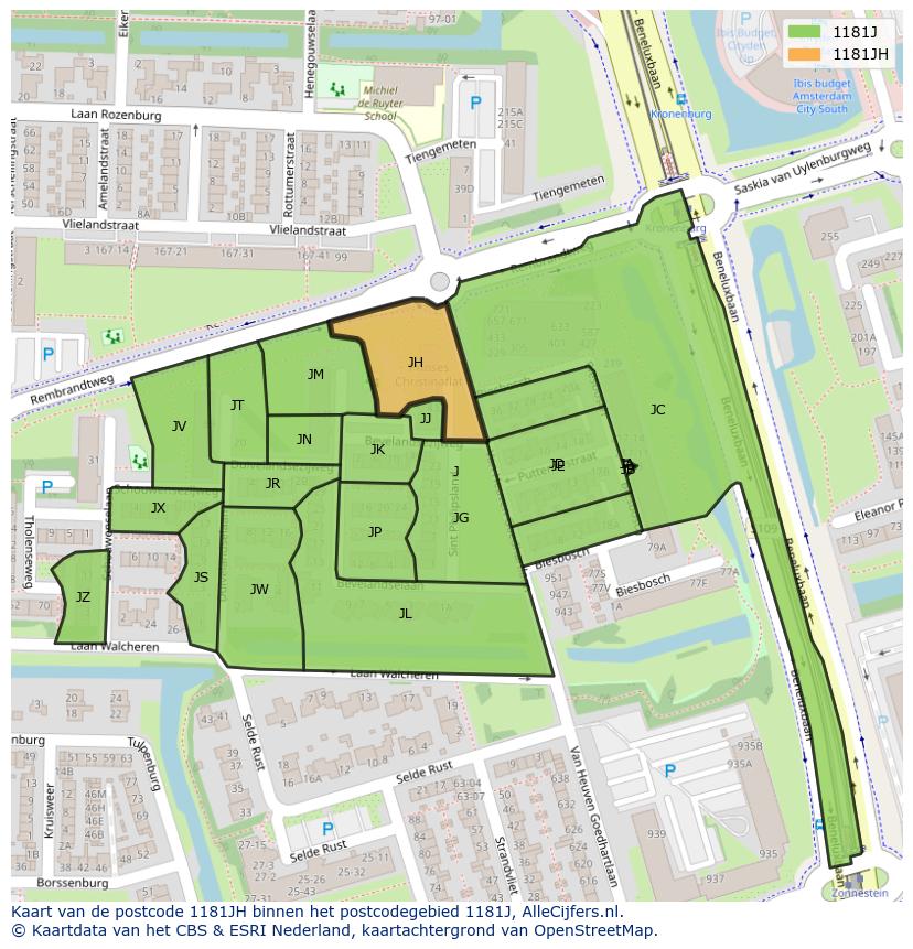 Afbeelding van het postcodegebied 1181 JH op de kaart.