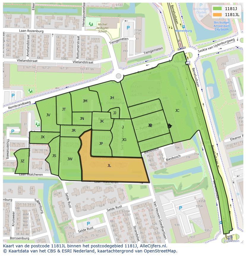 Afbeelding van het postcodegebied 1181 JL op de kaart.
