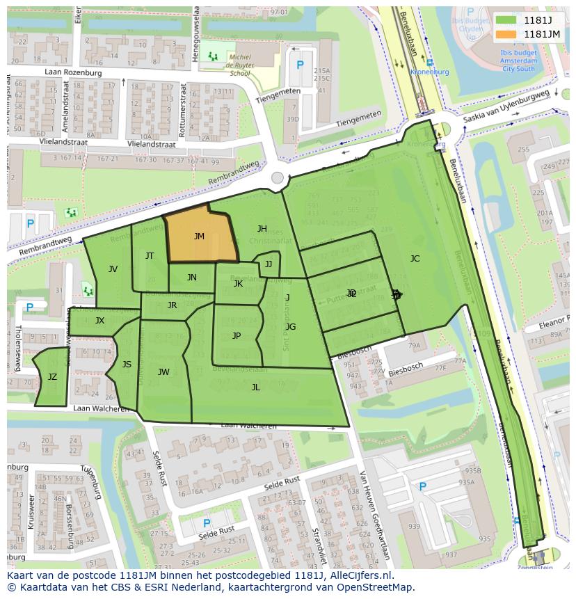 Afbeelding van het postcodegebied 1181 JM op de kaart.