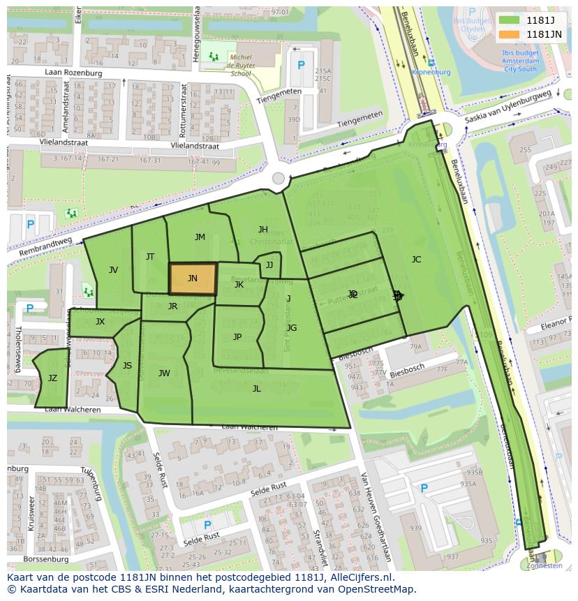 Afbeelding van het postcodegebied 1181 JN op de kaart.