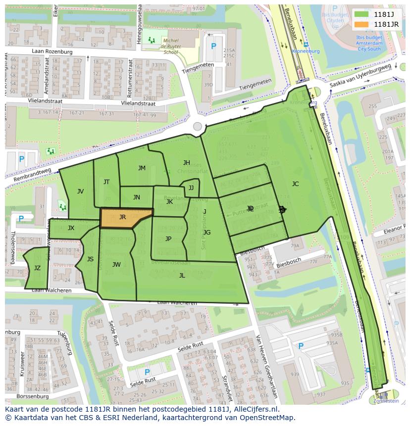 Afbeelding van het postcodegebied 1181 JR op de kaart.