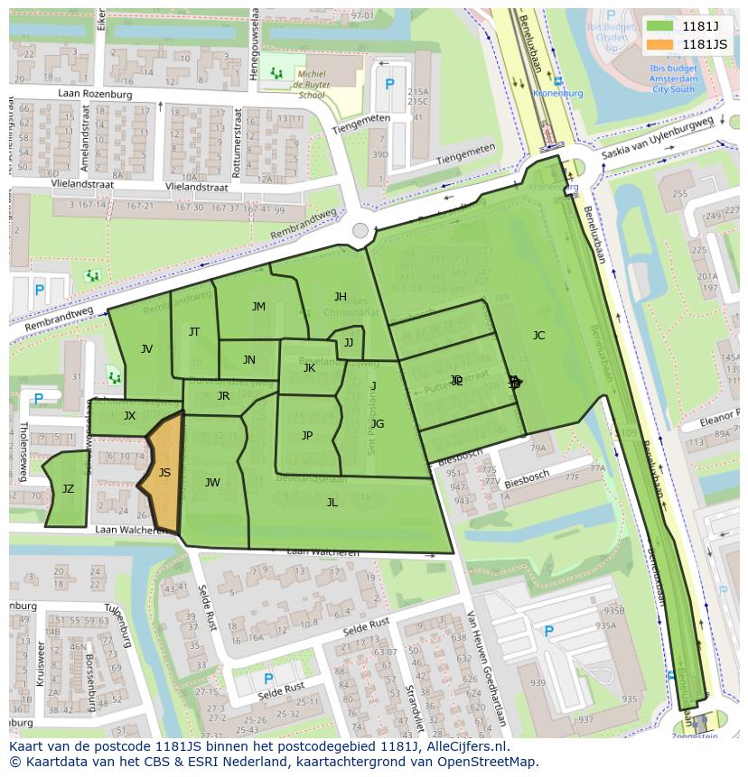 Afbeelding van het postcodegebied 1181 JS op de kaart.