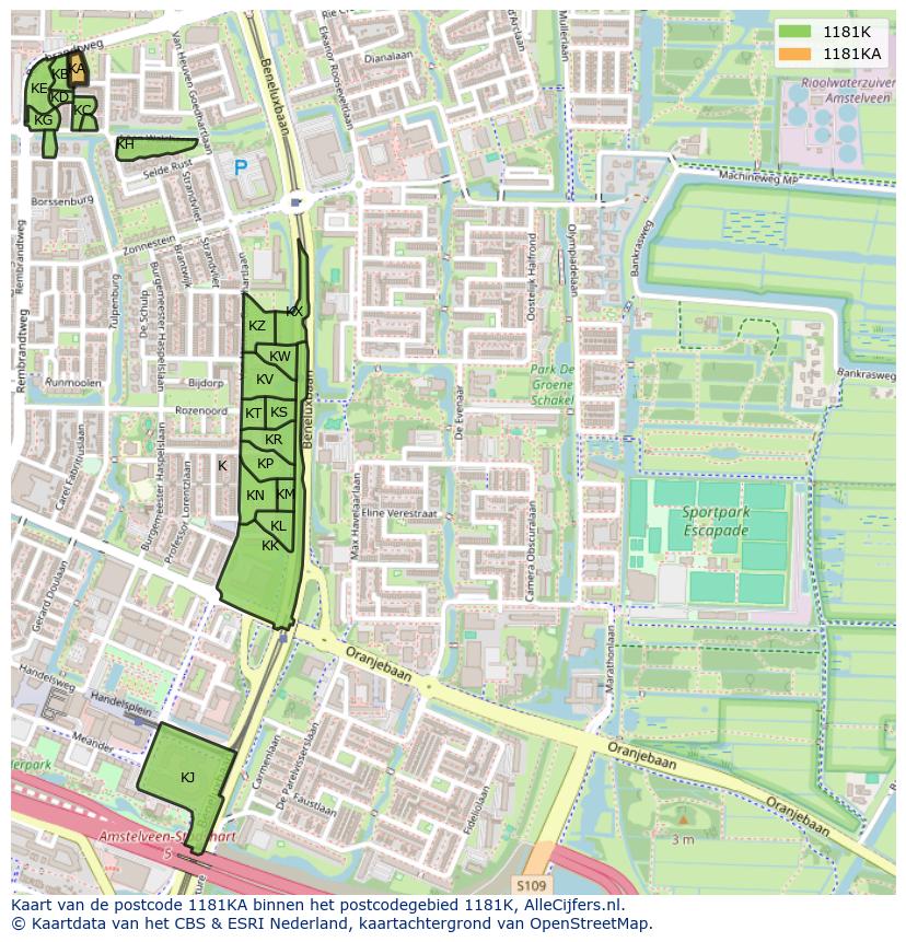 Afbeelding van het postcodegebied 1181 KA op de kaart.
