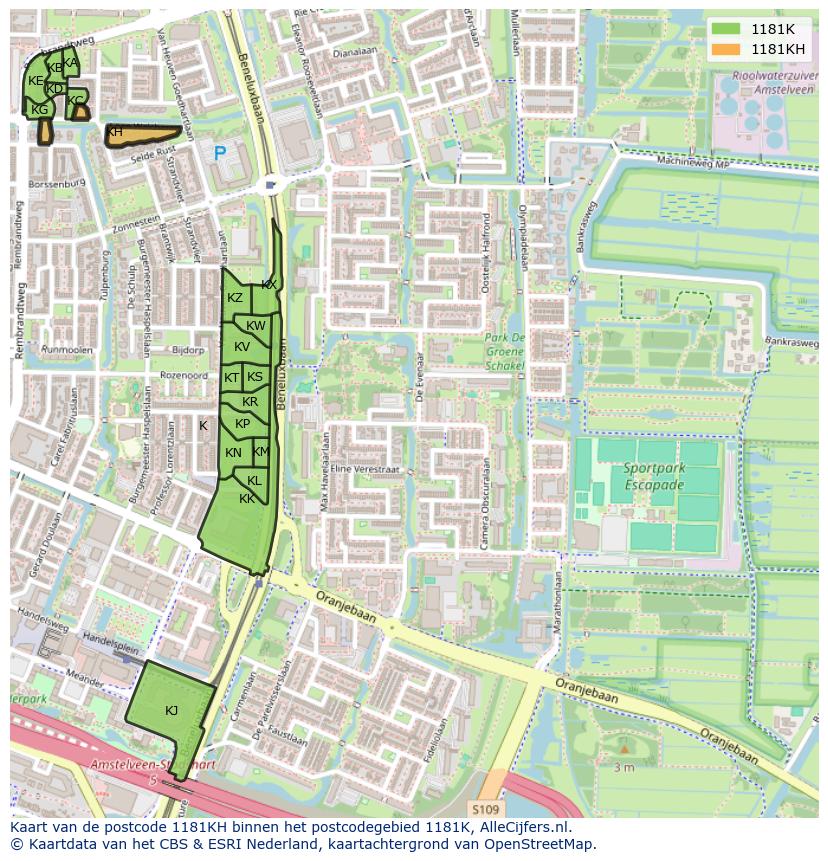 Afbeelding van het postcodegebied 1181 KH op de kaart.