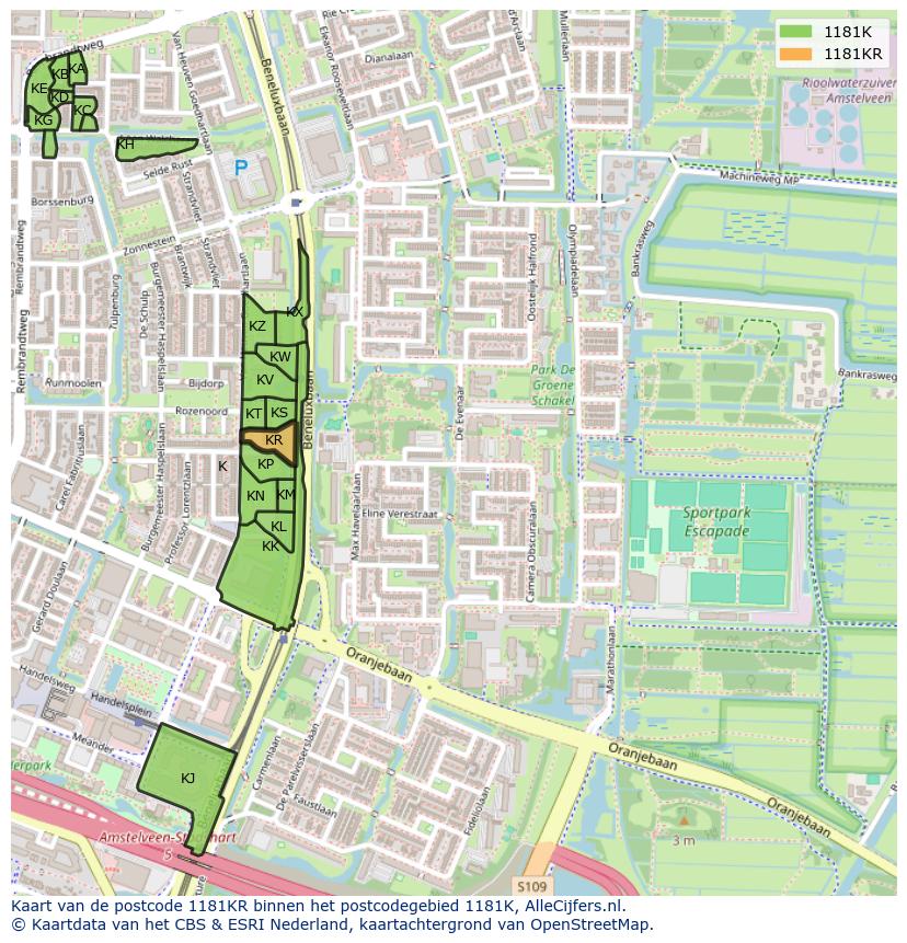 Afbeelding van het postcodegebied 1181 KR op de kaart.