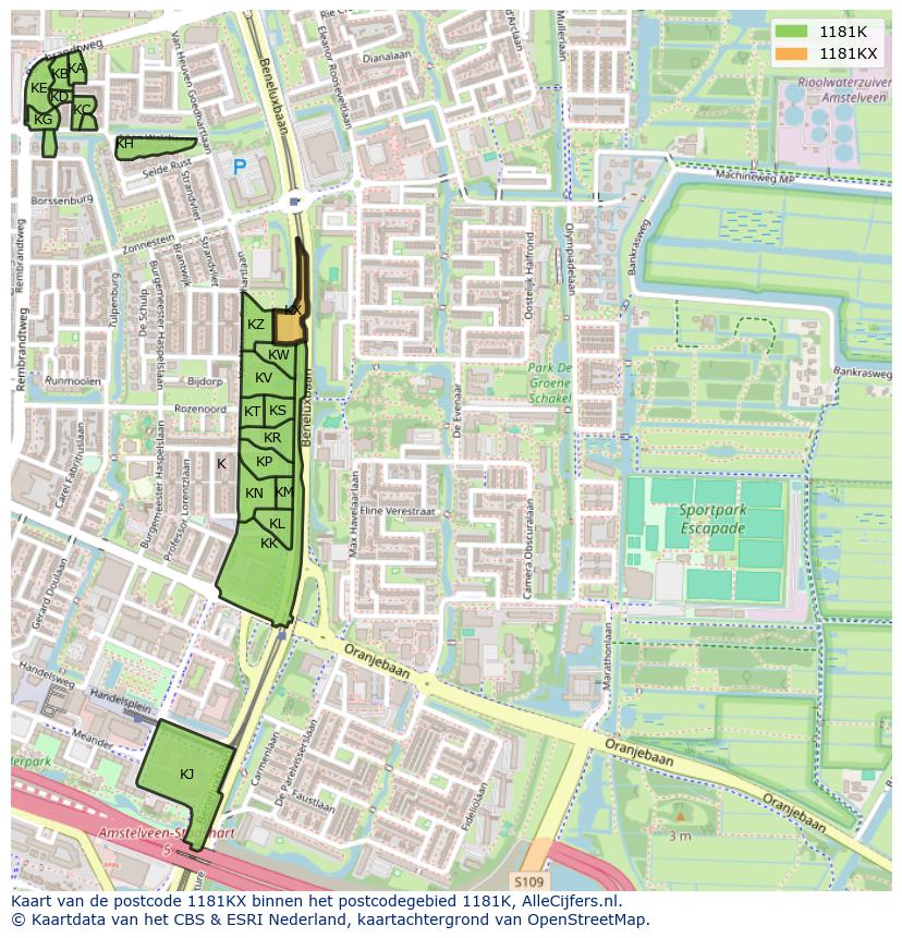 Afbeelding van het postcodegebied 1181 KX op de kaart.