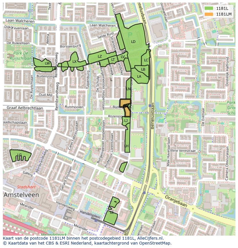 Afbeelding van het postcodegebied 1181 LM op de kaart.