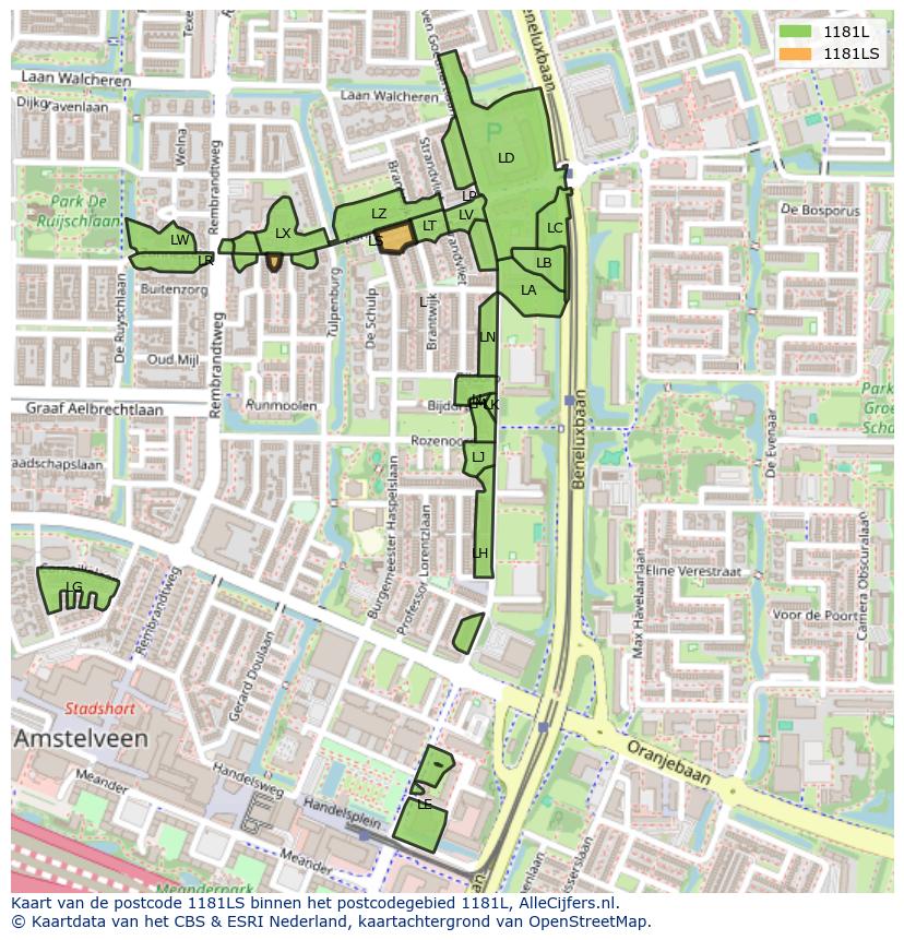 Afbeelding van het postcodegebied 1181 LS op de kaart.