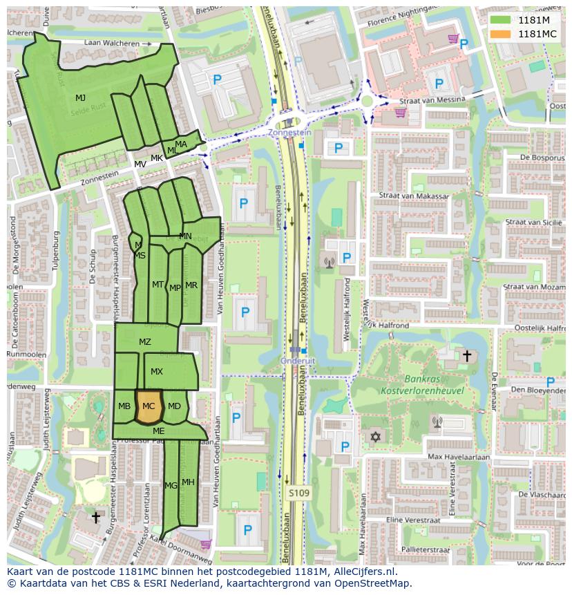 Afbeelding van het postcodegebied 1181 MC op de kaart.