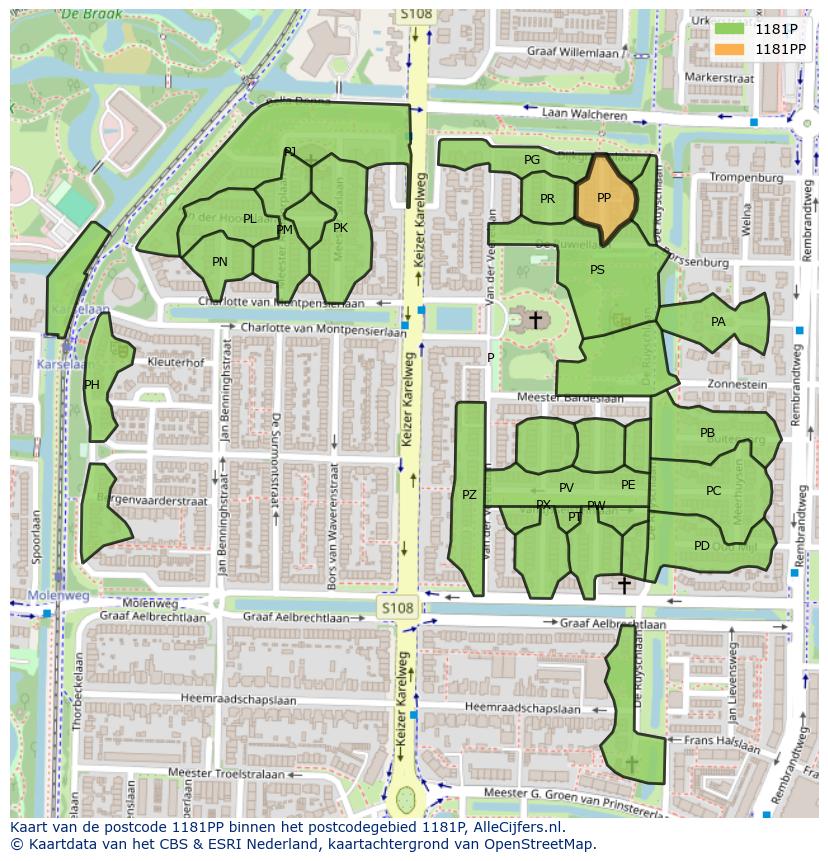 Afbeelding van het postcodegebied 1181 PP op de kaart.