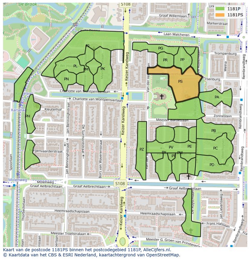 Afbeelding van het postcodegebied 1181 PS op de kaart.