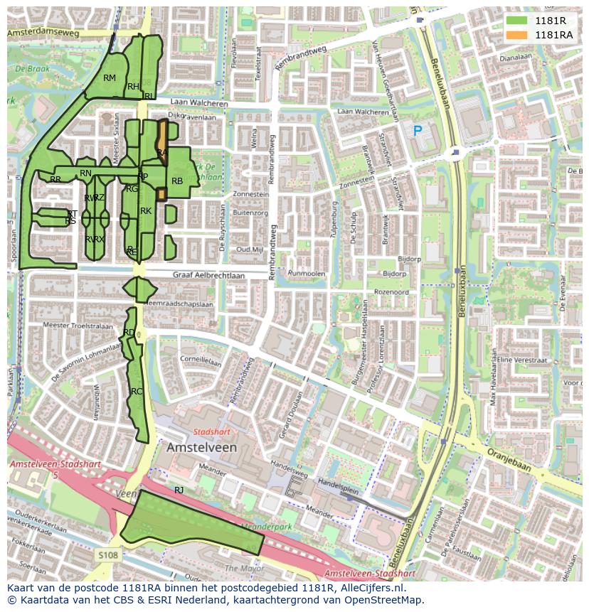 Afbeelding van het postcodegebied 1181 RA op de kaart.