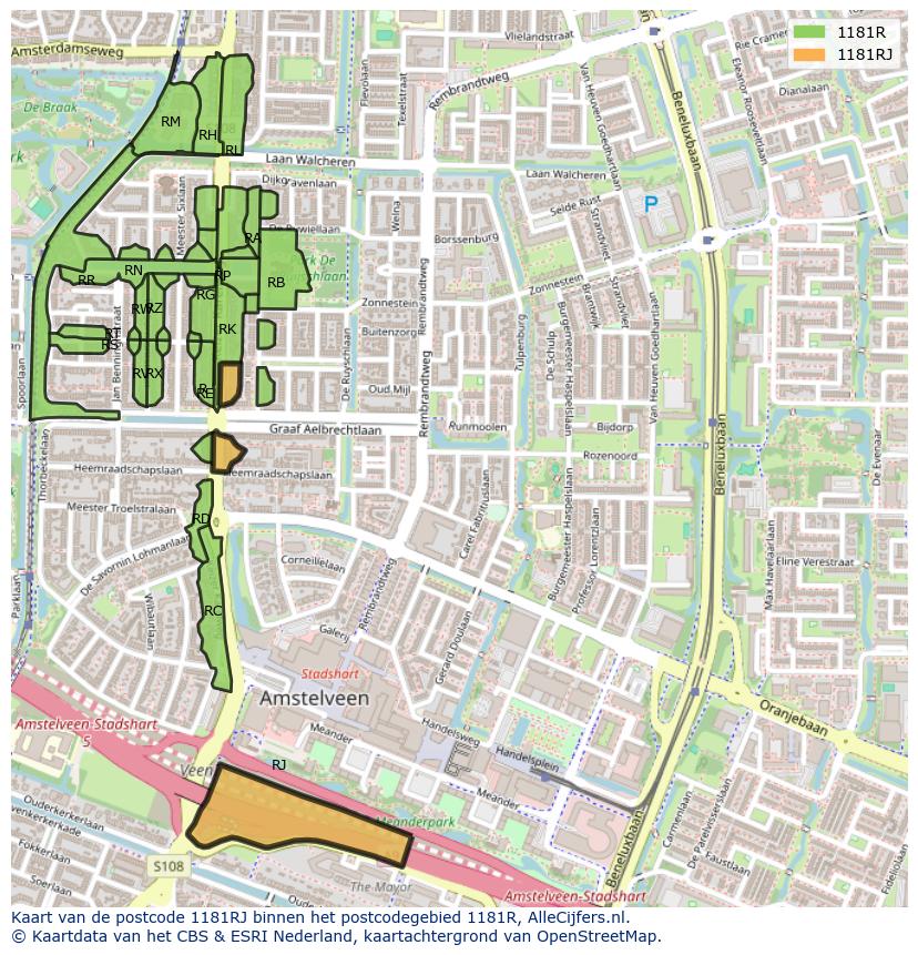 Afbeelding van het postcodegebied 1181 RJ op de kaart.