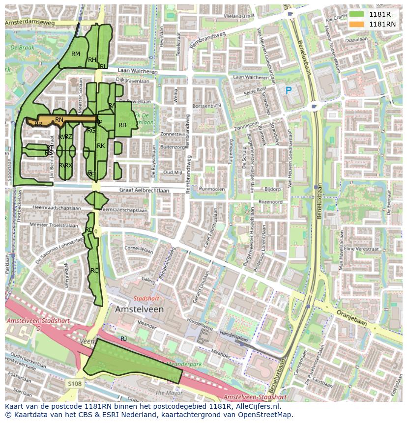 Afbeelding van het postcodegebied 1181 RN op de kaart.