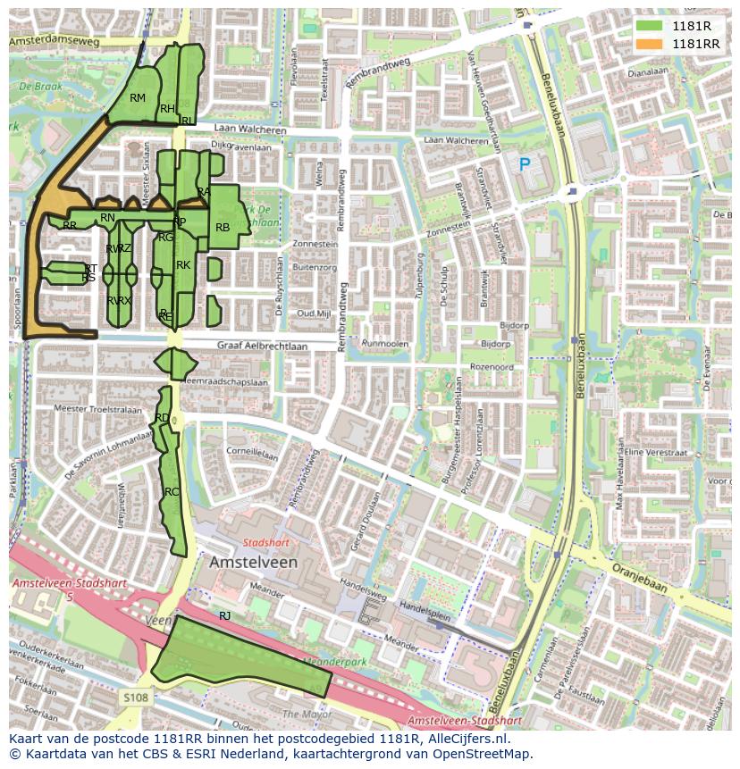 Afbeelding van het postcodegebied 1181 RR op de kaart.