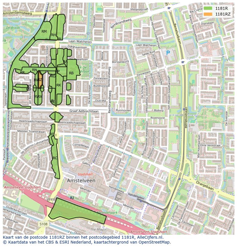 Afbeelding van het postcodegebied 1181 RZ op de kaart.