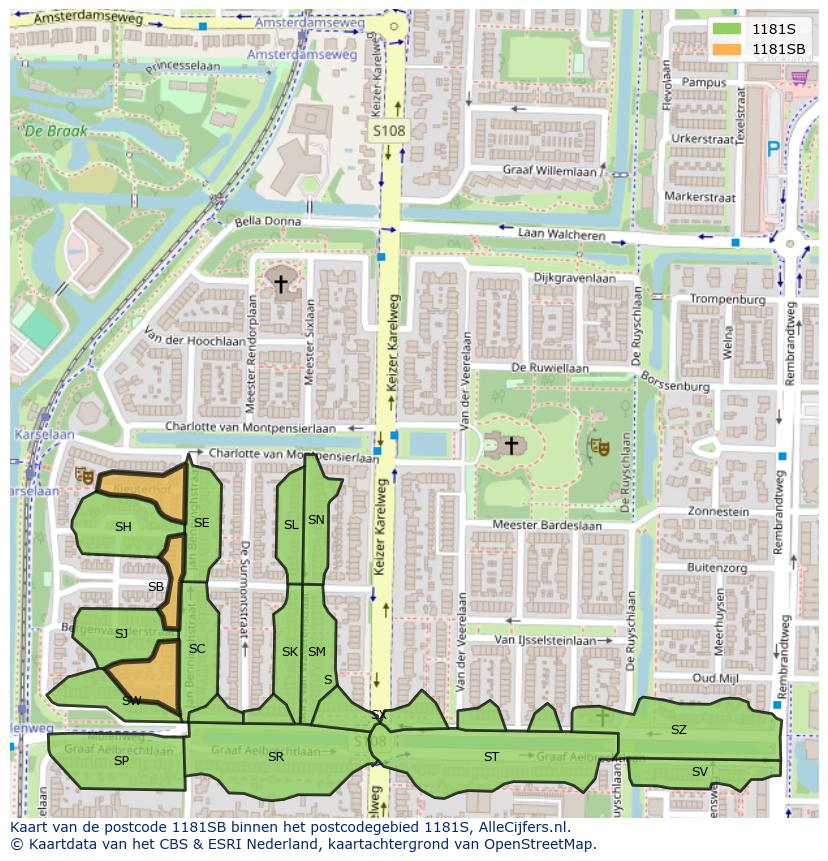 Afbeelding van het postcodegebied 1181 SB op de kaart.