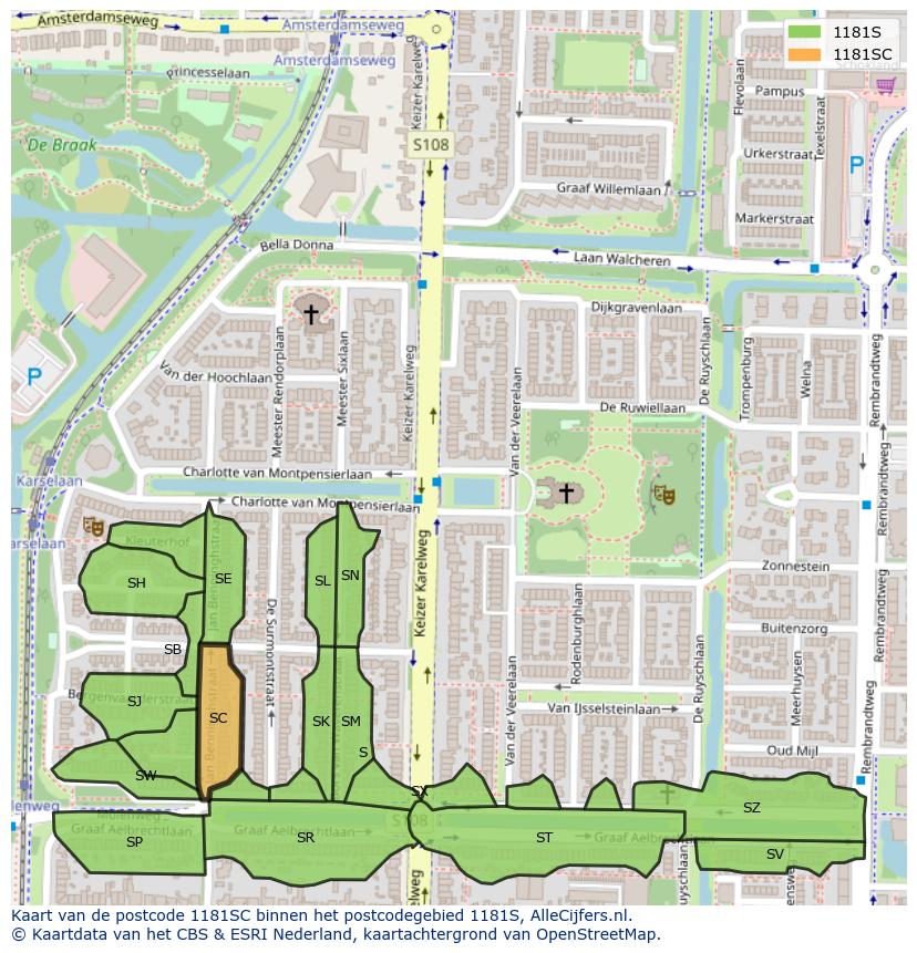 Afbeelding van het postcodegebied 1181 SC op de kaart.