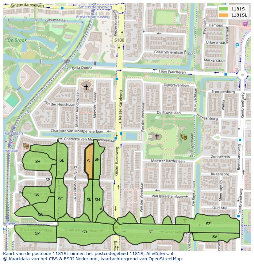 Afbeelding van het postcodegebied 1181 SL op de kaart.