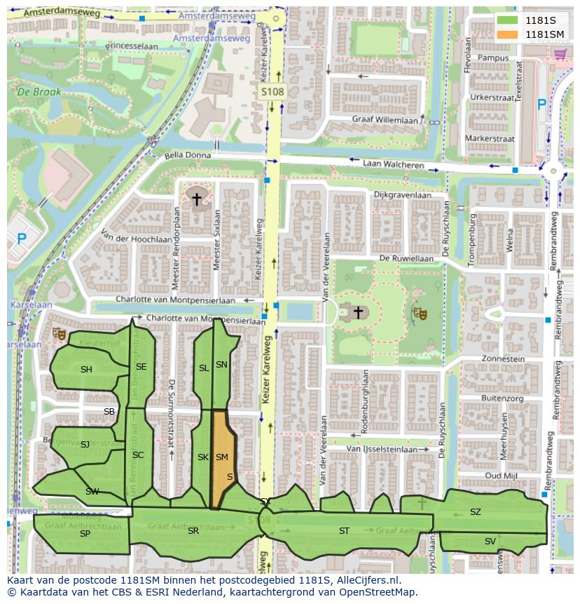 Afbeelding van het postcodegebied 1181 SM op de kaart.