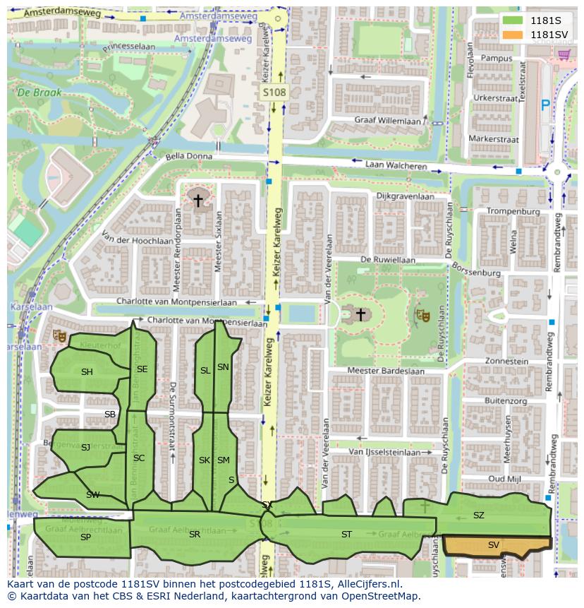 Afbeelding van het postcodegebied 1181 SV op de kaart.