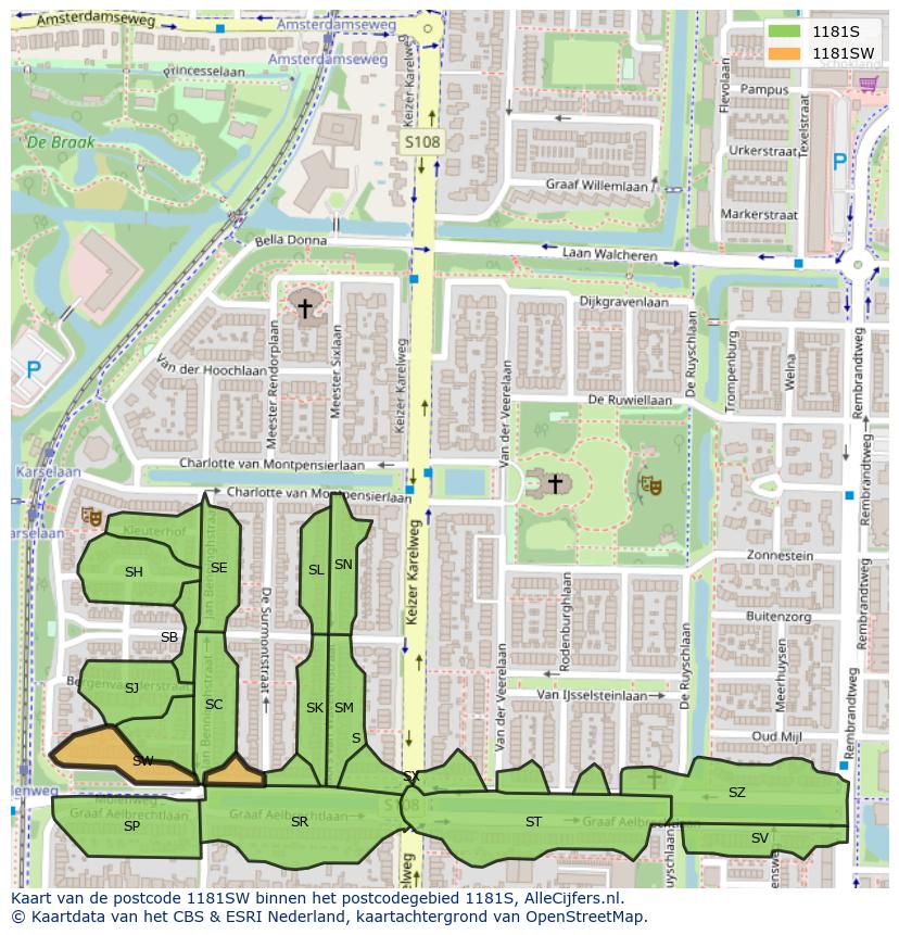 Afbeelding van het postcodegebied 1181 SW op de kaart.