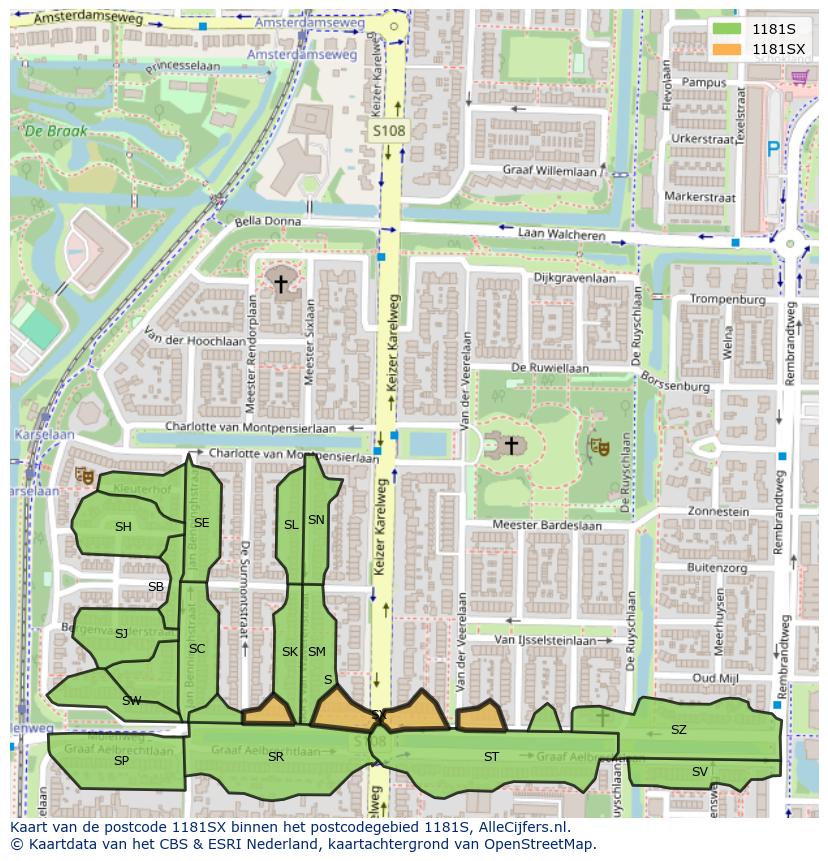 Afbeelding van het postcodegebied 1181 SX op de kaart.