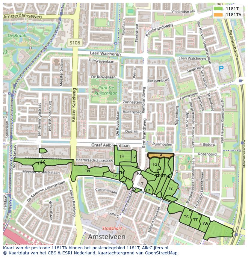 Afbeelding van het postcodegebied 1181 TA op de kaart.
