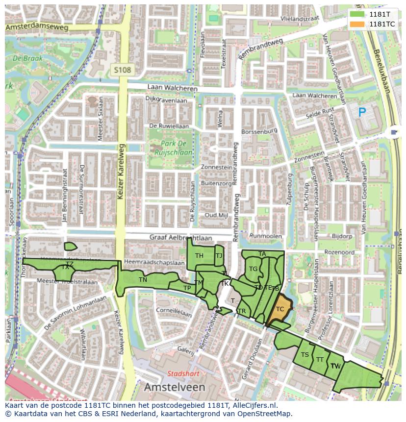 Afbeelding van het postcodegebied 1181 TC op de kaart.
