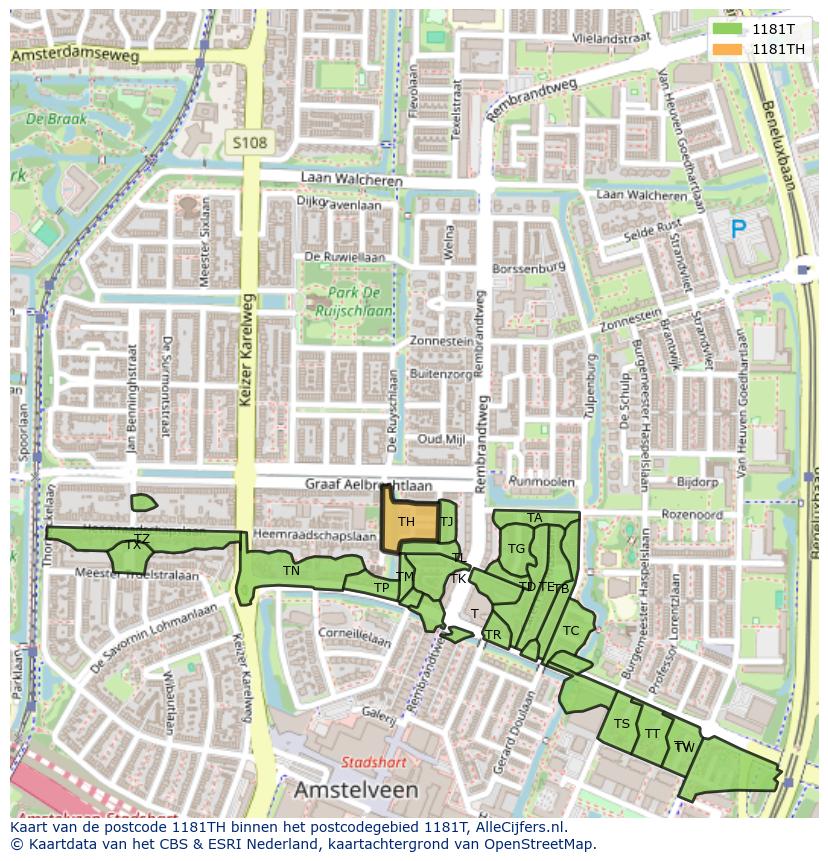 Afbeelding van het postcodegebied 1181 TH op de kaart.