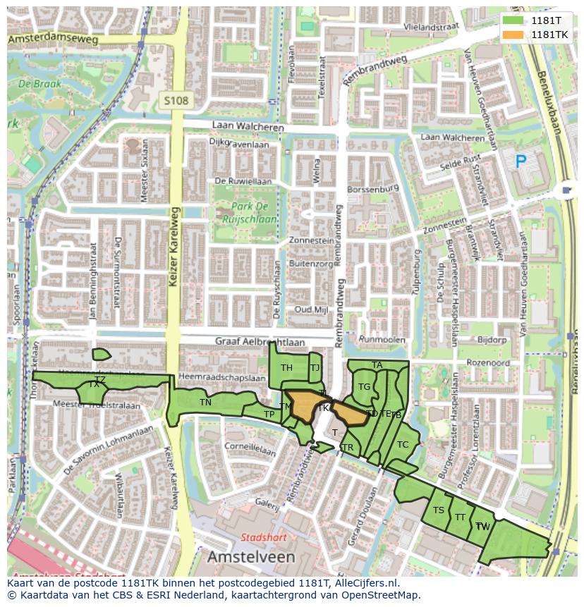 Afbeelding van het postcodegebied 1181 TK op de kaart.