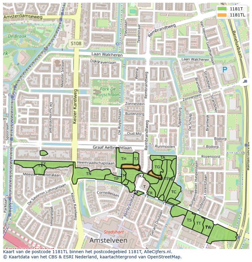 Afbeelding van het postcodegebied 1181 TL op de kaart.