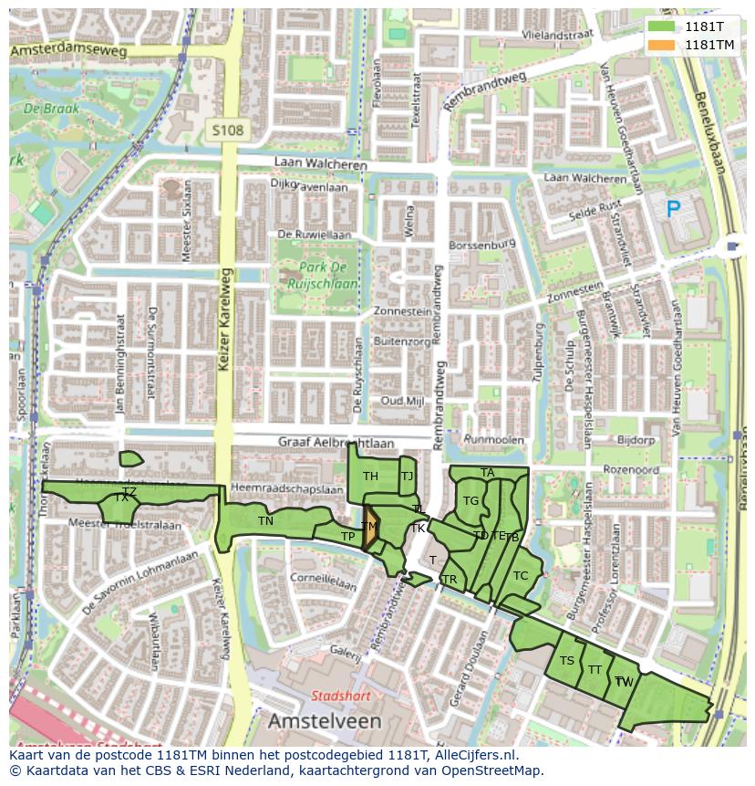 Afbeelding van het postcodegebied 1181 TM op de kaart.